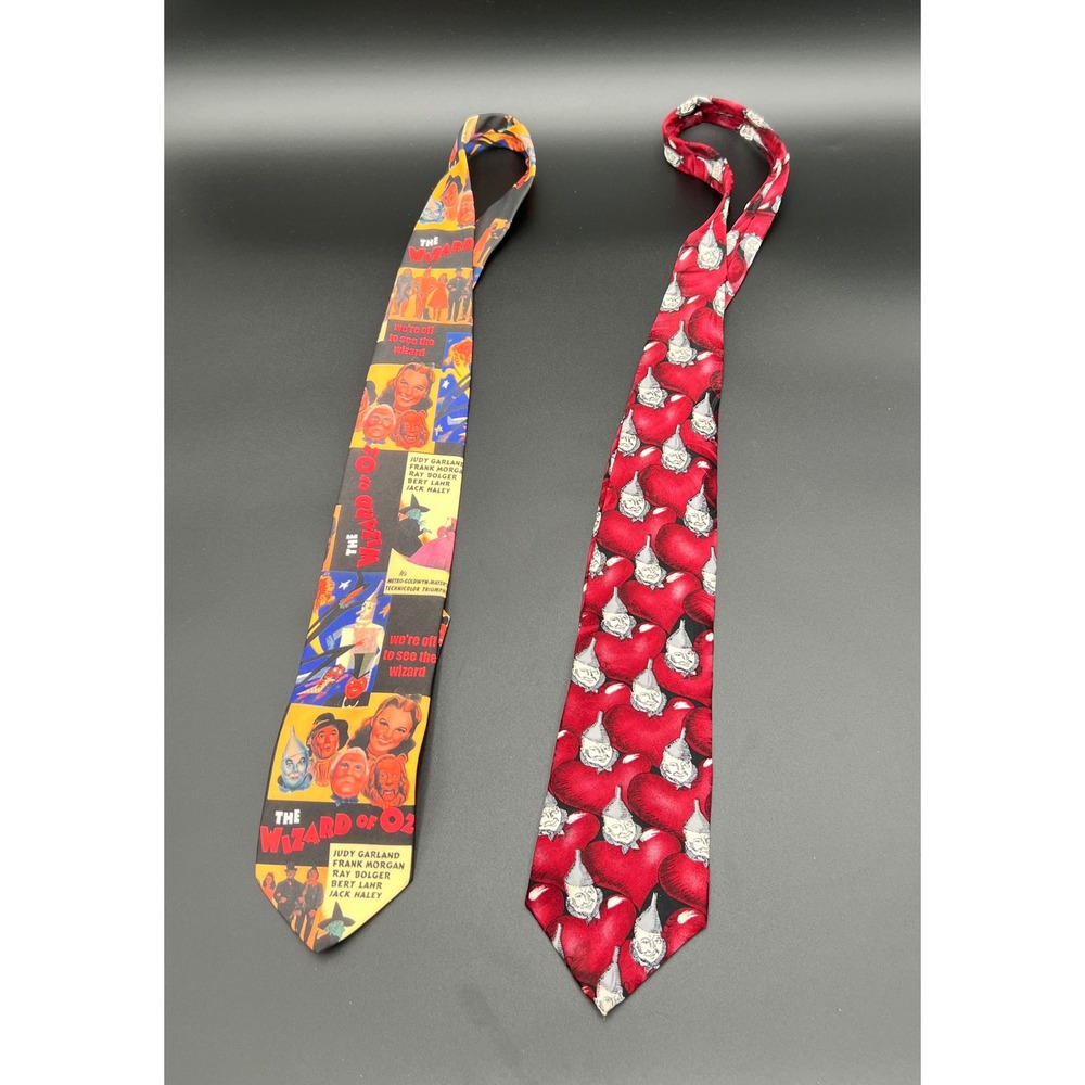 2 Vintage Wizard of Oz Ties Ralph Marlin Tin Man Hearts Movie Poster Novelty Lot